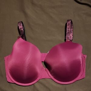 Victoria's Secret Maroon T Shirt Lightly Lined Demi 34DD Sparkle Logo Straps